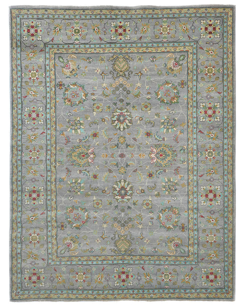 8x10 Gray Kuba Afghan Hand Knotted Wool Area Rug